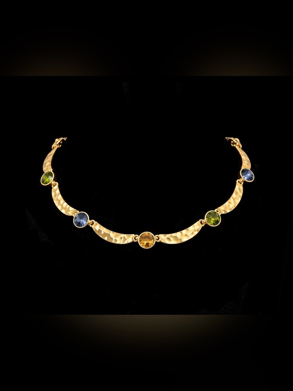Gold Tone Multi-Gemstone Necklace - Blue, Green & Yellow